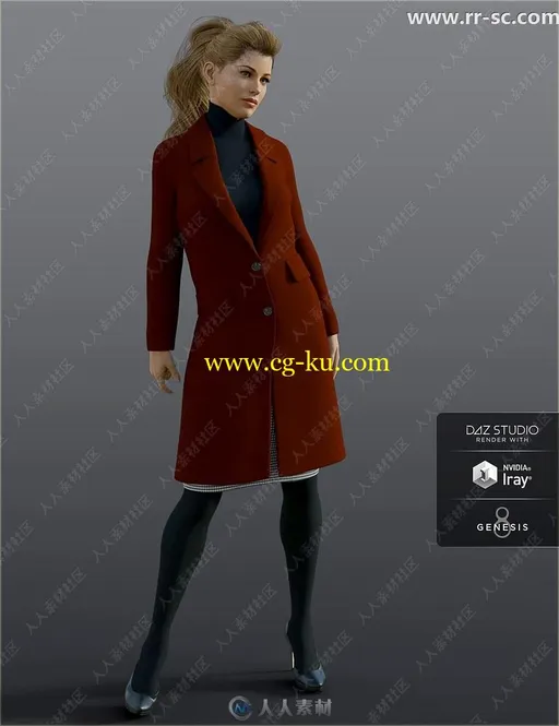 8种颜色女性大衣打底衫半身裙套装3D模型的图片2