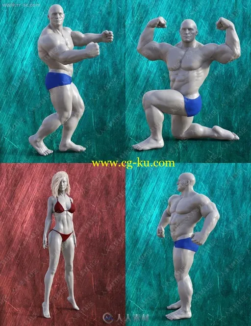 健美姿势男性女性展示肌肉姿势造型3D模型的图片2