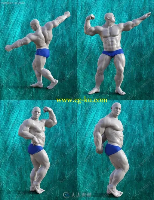 健美姿势男性女性展示肌肉姿势造型3D模型的图片3