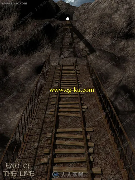 深邃山谷高架桥火车隧道3D模型的图片3
