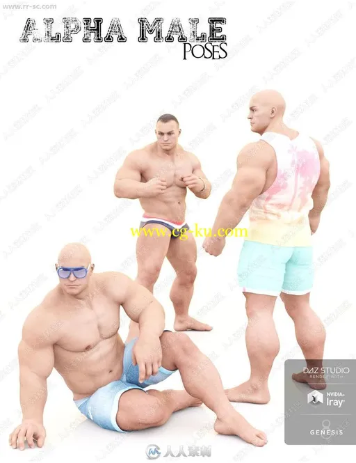 健壮厚实肌肉男性多组站立姿势造型3D模型的图片1