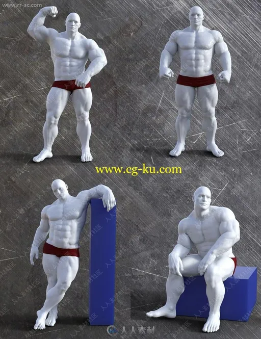 健壮厚实肌肉男性多组站立姿势造型3D模型的图片2
