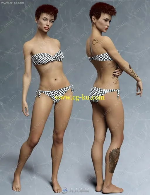 美丽洛歇尔多组服装妆容纹身造型3D模型的图片3