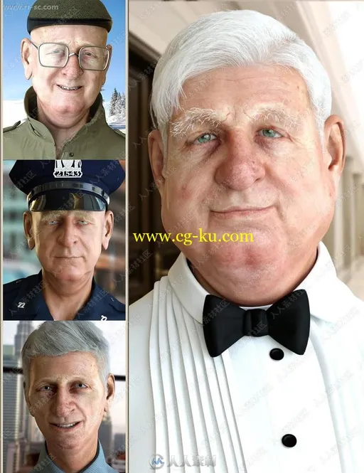 老年男性多组瞳孔颜色皱纹服装造型3D模型的图片1