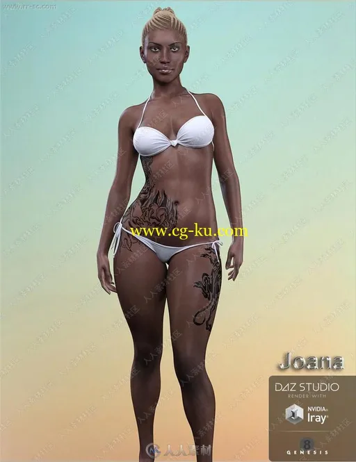 异国情调丰满黑人女孩比基尼纹身3D模型的图片3