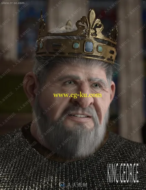 中世纪国王乔治肥胖身体胡须头发3D模型的图片1