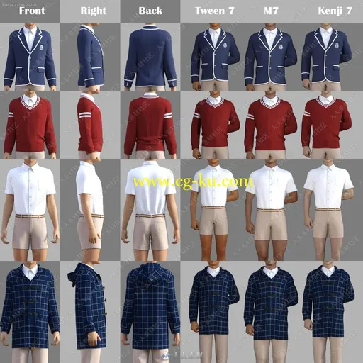 高中生男孩四季衣物外套背心高筒袜校服套装3D模型的图片2