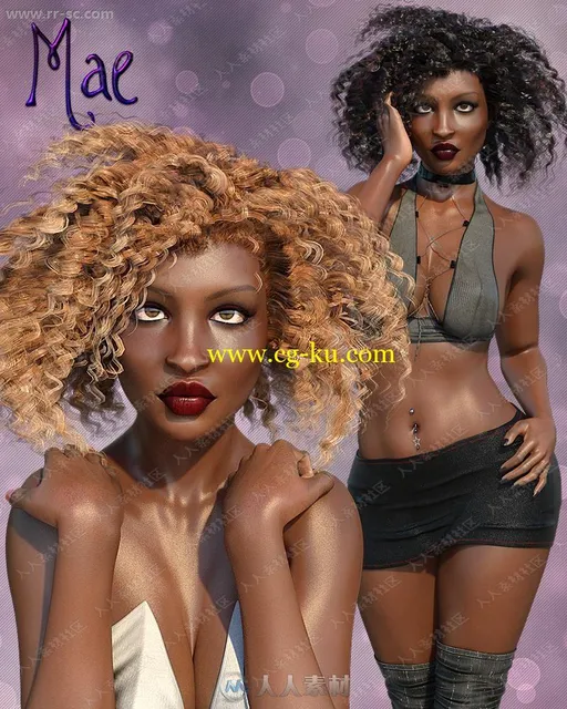 黝黑皮肤性感爆炸头女人多组妆容造型3D模型的图片1
