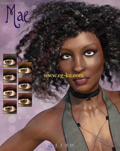 黝黑皮肤性感爆炸头女人多组妆容造型3D模型的图片2