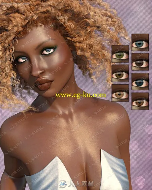 黝黑皮肤性感爆炸头女人多组妆容造型3D模型的图片3