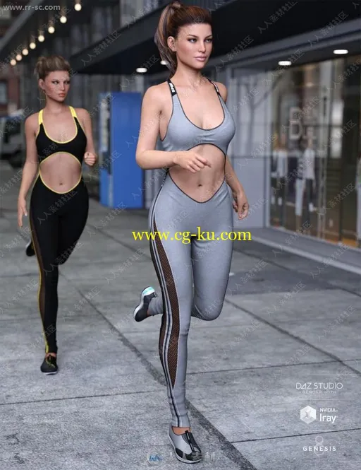 多组慢跑运动系列套装紧身背心长裤3D模型的图片1