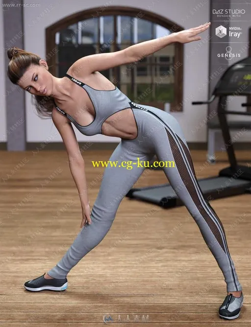 多组慢跑运动系列套装紧身背心长裤3D模型的图片2