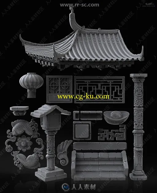中国风复古建筑装饰风格3D模型合集的图片2