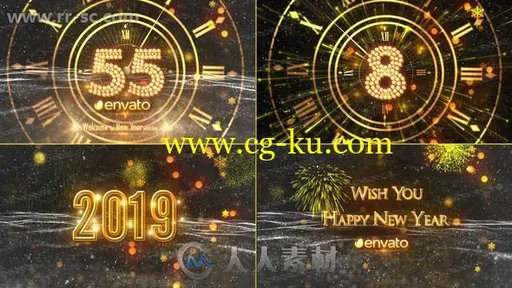 新年倒计时华丽金色时钟粒子环绕节日庆典AE模版的图片1