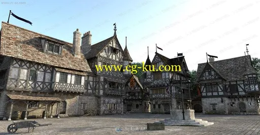 中世纪一层至三层小古堡建筑3D模型的图片2
