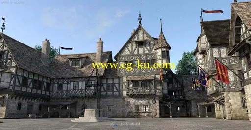 中世纪一层至三层小古堡建筑3D模型的图片3