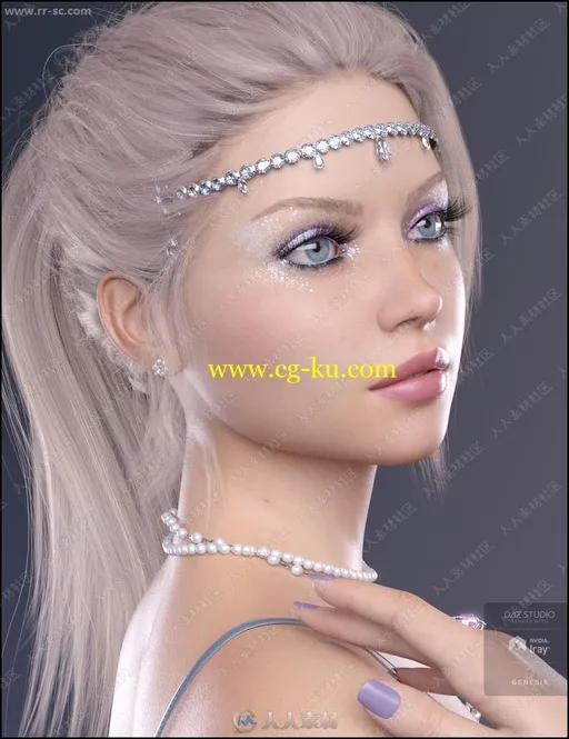 美丽仙气珠光妆容女孩多组造型3D模型的图片1