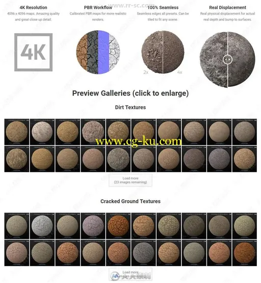 4K分辨率C4D沙子泥土苔藓等纹理贴图VRay预设合集的图片1