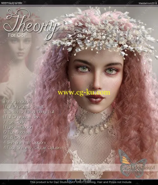 多种颜色花环波浪发型女神妆容3D模型的图片1