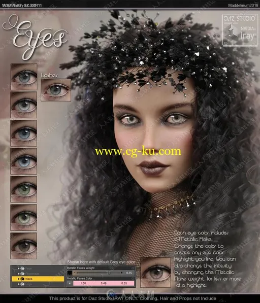 多种颜色花环波浪发型女神妆容3D模型的图片3