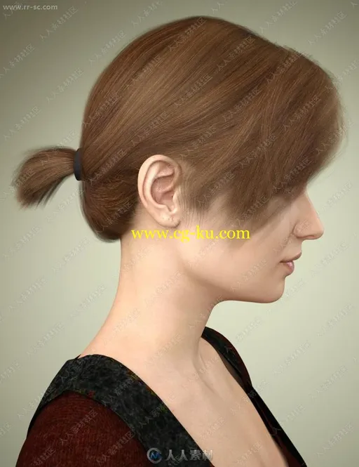 多种颜色女孩短发刘海小马尾发型3D模型的图片2