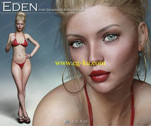 金发碧眼美丽雀斑女人妆容造型3D模型的图片1