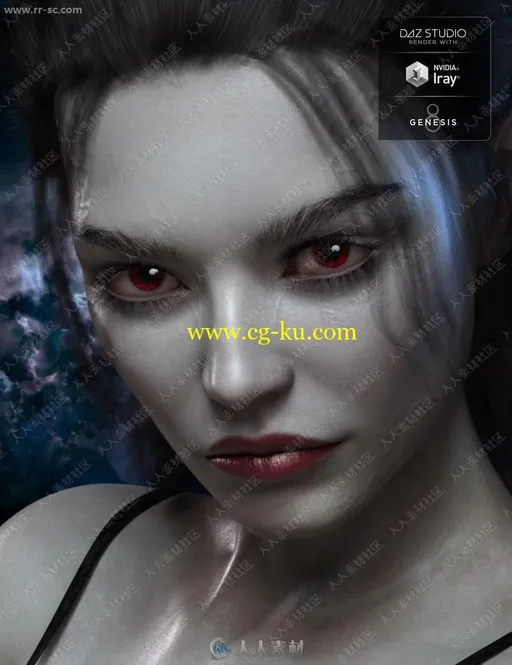 苍白吸血鬼女孩多组瞳孔妆容静脉3D模型的图片1