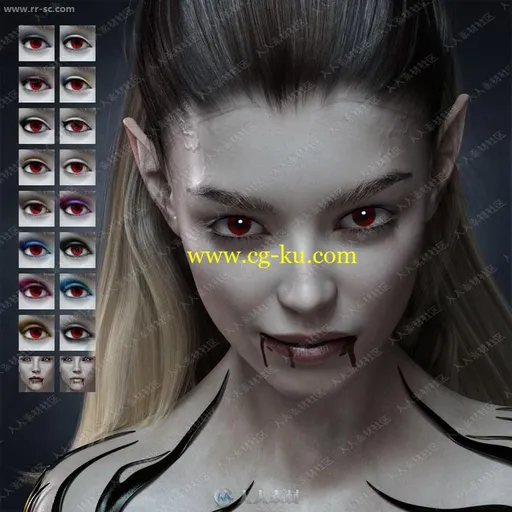 苍白吸血鬼女孩多组瞳孔妆容静脉3D模型的图片3