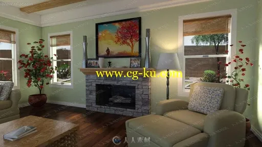 温馨暖色系家庭室内强光弱光环境3D模型的图片2