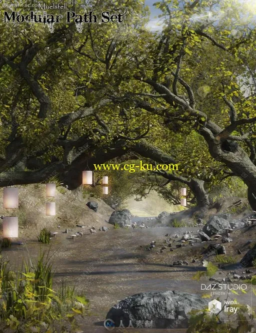 巨大树木森林彩色蘑菇灯笼环境3D模型的图片1