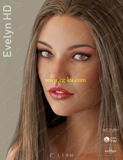 美丽模特身材长发女孩多组妆容发色造型3D模型的图片1
