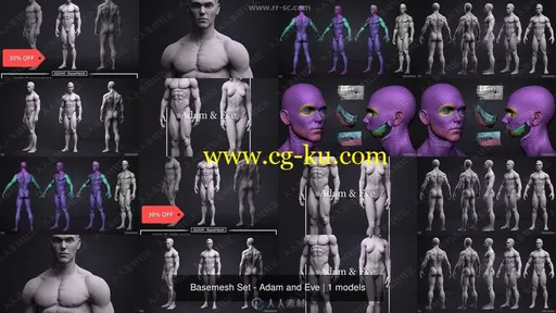 ZBrush男性女性人体肌肉解剖3D模型合集的图片1