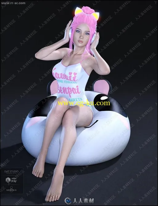 糖果彩虹系妆容时尚魅力女孩3D模型的图片2
