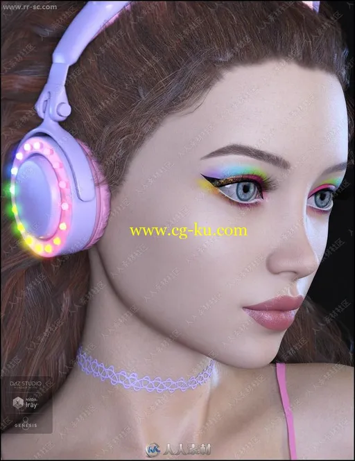 糖果彩虹系妆容时尚魅力女孩3D模型的图片3
