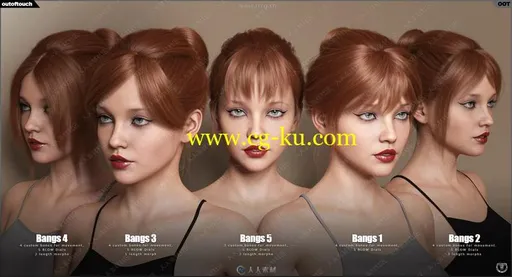 不同类型女性刘海发型头发3D模型合集的图片1