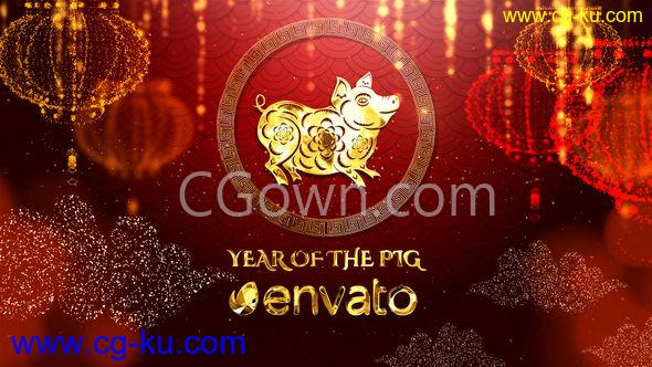 2019猪年中国新年喜庆祝福灯笼粒子动画宣传片头视频制作-AE模板下载的图片1