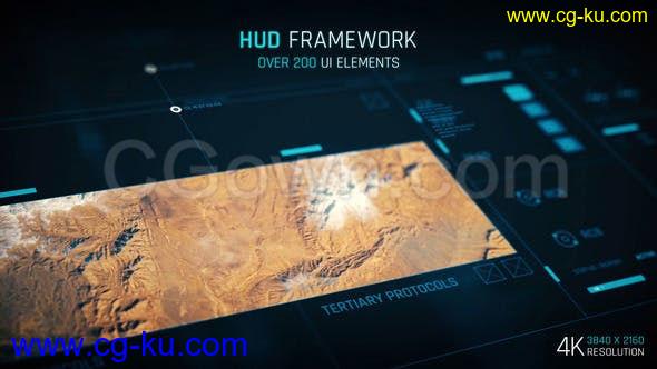 200多个HUD元素独特的UI设计图标按钮网格地图连接器4K分辨率-AE模板下载的图片1