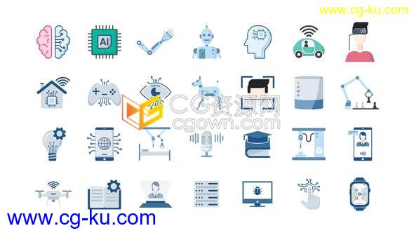 100组AI大脑人工智能Icons图标UI素材机器人自动化技术介绍图形动画-AE模板下载的图片1