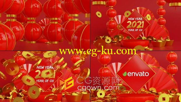 2021农历新年3D灯笼喜庆中国风贺卡宣传视频片头动画-AE模板的图片1