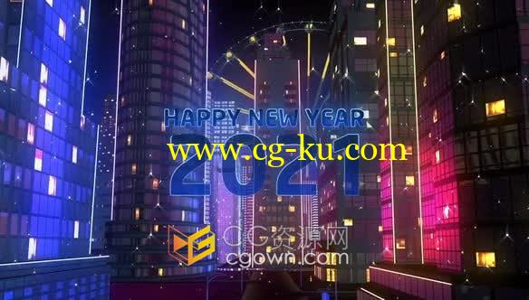 2021新年快乐城市狂欢节映射霓虹灯大屏LED电视倒计时VJ视频素材的图片1