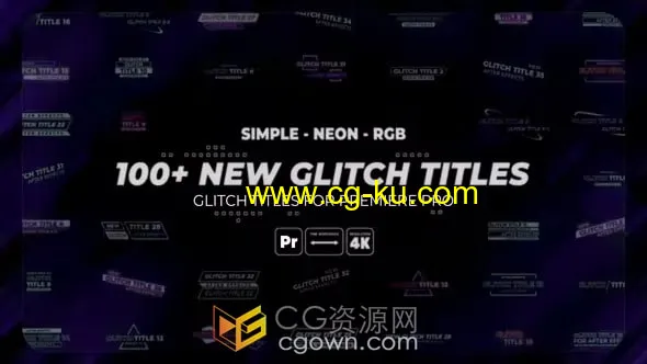 100+ Glitch Title霓虹灯故障文字标题RGB故障视频字幕PR模板的图片1