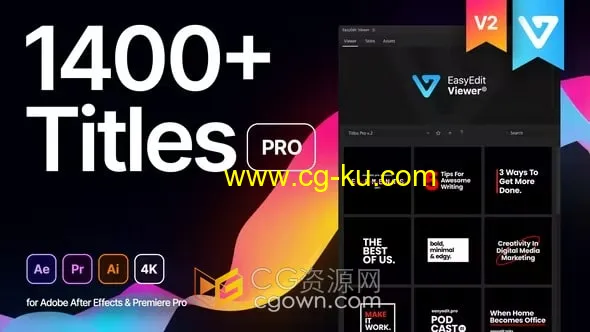 1400+ Titles Pro EasyEdit V3.2 AE/PR模板视频字幕条文字标题动画预设的图片1