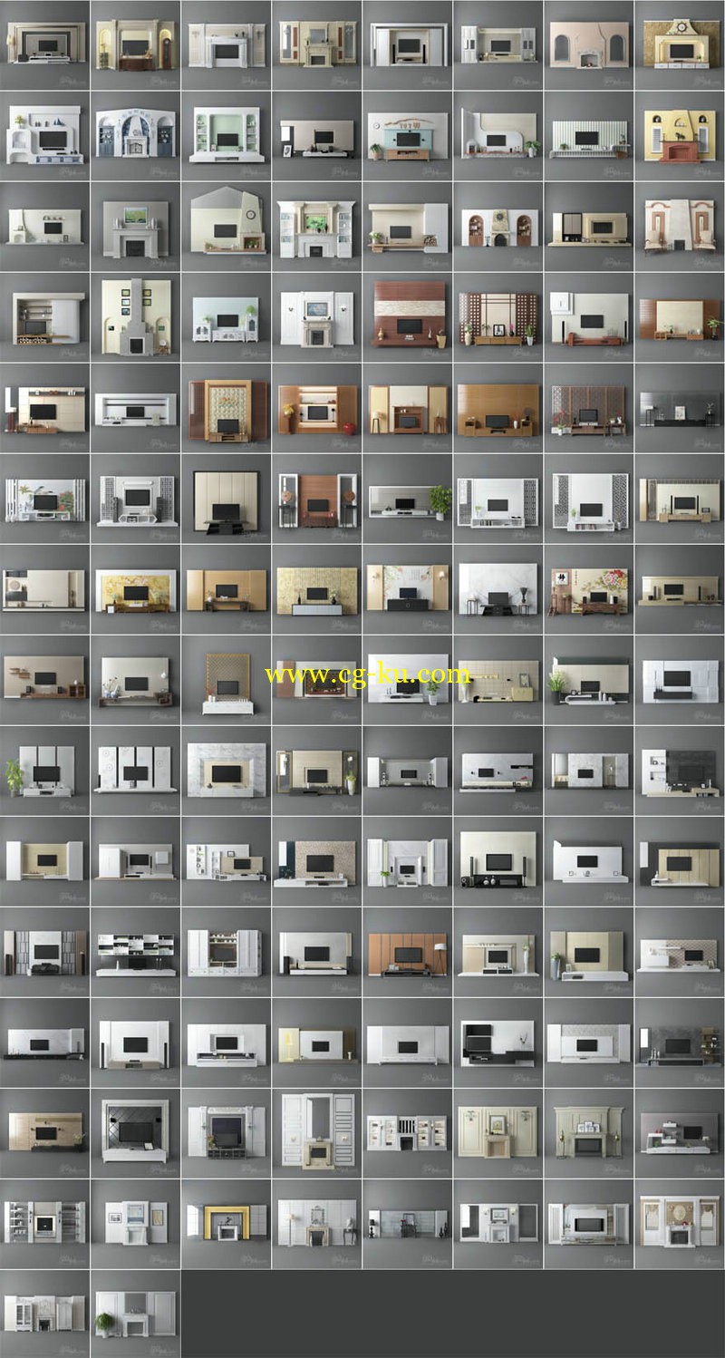 3d溜溜单体模型原创单体4季-电视背景墙的图片1