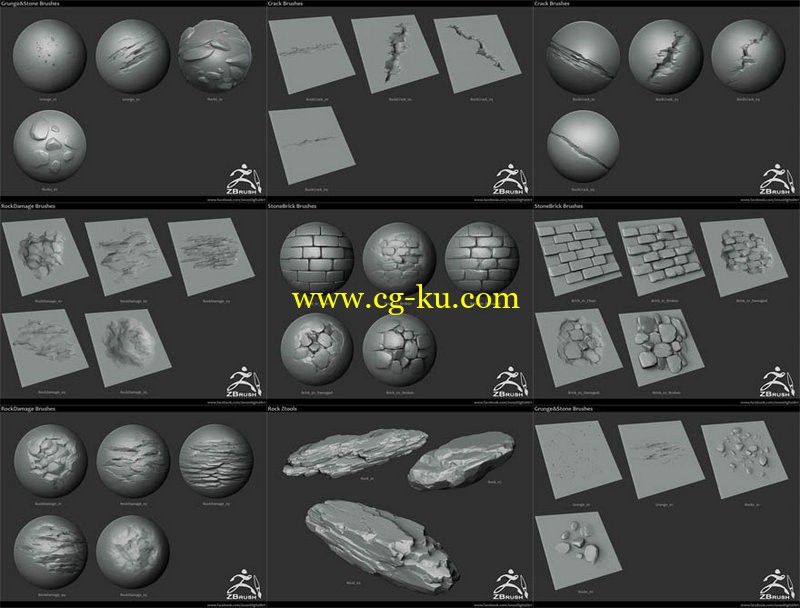 Gumroad - Zbrush - 18 Stylized Rock Brushes + 3 Ztool rock meshes and mini tutorial的图片1