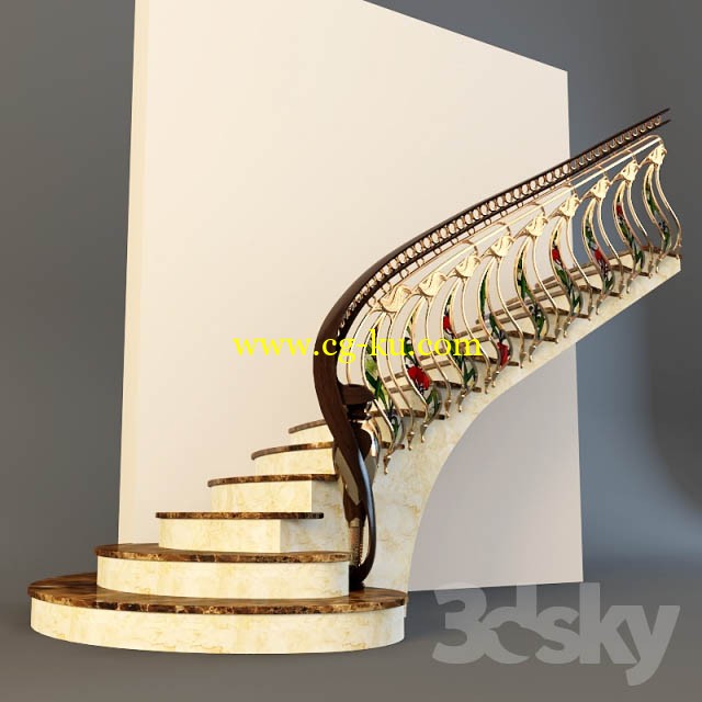 Stairs with golden handrail的图片1