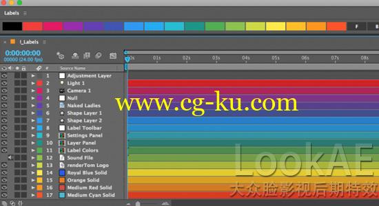 AE脚本：图层标签颜色批量管理工具 Aescripts Labels V1.0 + 使用教程的图片1