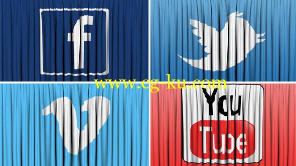 视频素材：媒体宣传社交工具幕布打开视频动画 Social Network Curtain Open的图片1