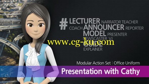 AE模板：三维卡通商务女生解说演示动画 Presentation With Cathy Office Uniform的图片1