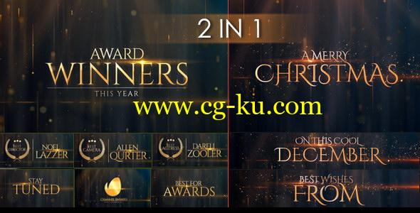 AE模板：金色粒子光效闪耀年会活动颁奖典礼文字大标题展示 Award Winners & Christmas Message的图片1