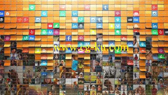AE模板：三维照片墙翻转展示 Cards Wall Logo Reveal的图片1